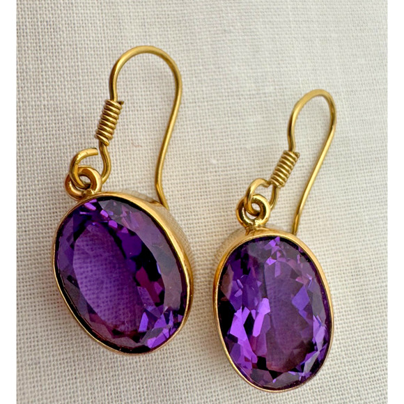 Charles Albert Alchemia Purple Amethyst Gold Tone Dangle Drop Earrings Signed - Picture 1 of 6